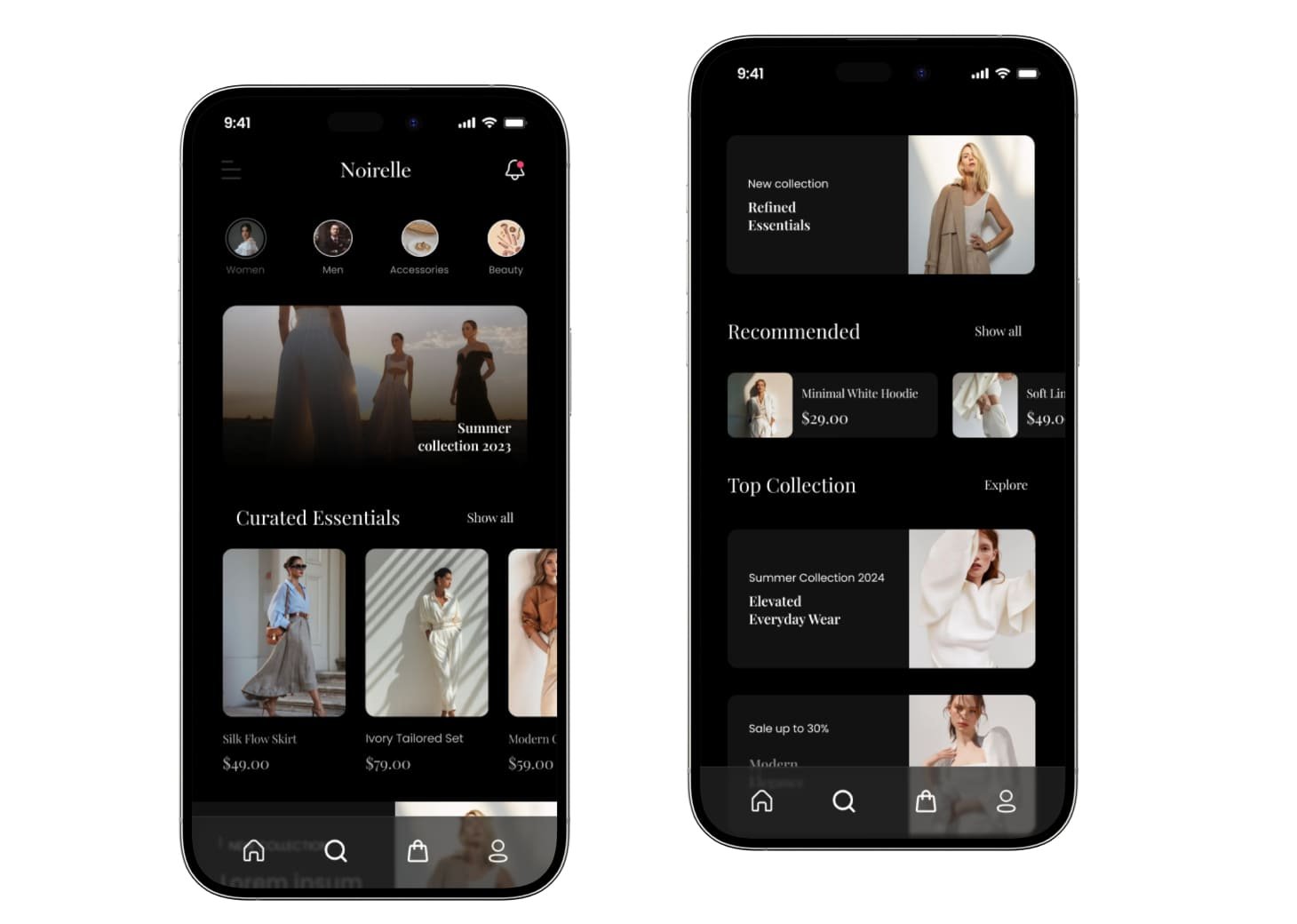 Noirelle fashion e-commerce app design detail